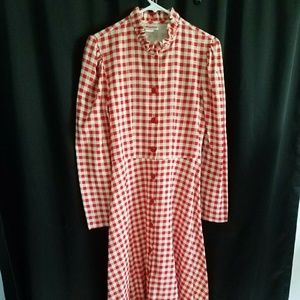 Women's vintage fleece dress red, white plaid